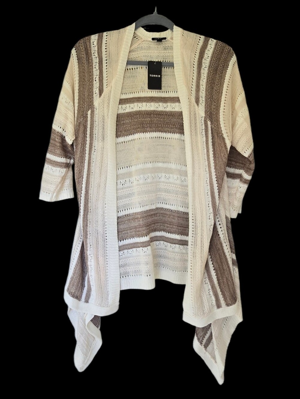 Torrid Cream & Brown Striped Open Knit Cardigan